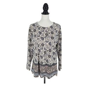 J. Jill Tunic Women Small Blue Floral Simply Supima Cotton Crewneck Long Sleeve